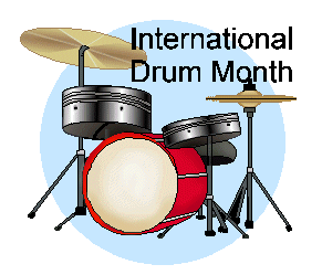 drums with International Drum Month title on blue